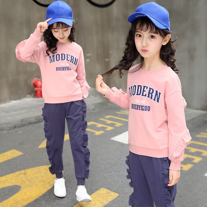 Girl Casual Suit Spring Autumn 2022 New Children Long Sleeve Hoodies + Pants 2pcs Kids Sportswear Outfits Teenager Clothes