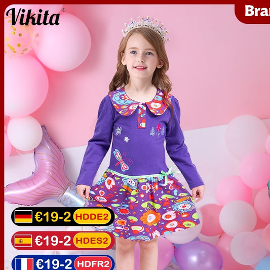 VIKITA Brand 2-8Y Dress for Baby Girls Long Sleeve Clothes Tutu Party Flower Girl Dresses Children Kid Floral Dresses LH5460 Mix