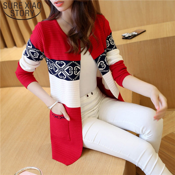 2023 Spring Women&#39;s Long Sweater Cashmere Autumn Cardigan knitting Sweater Pink Black Red Print Winter Fashion Slim Women 7479