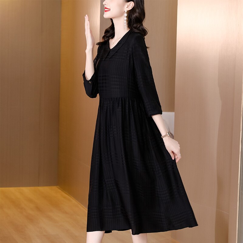 Autumn Spring Printed Silk V Neck Midi Dress Women's Long Sleeve Elegant Body Fit Party Vestidos 2023 Korean Vintage CasualDress