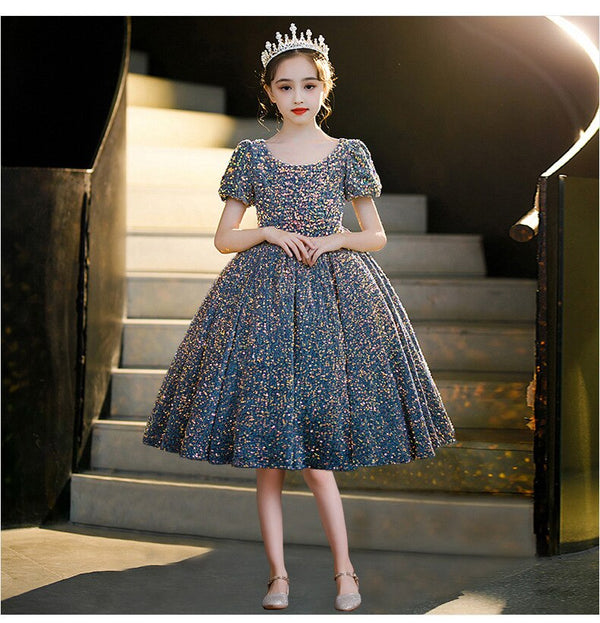 Princess Long Dress Girls Sequin Birthday Evening Weddings Prom Party Elegant Clothes Children Baptism Gown Show Dress For Kids