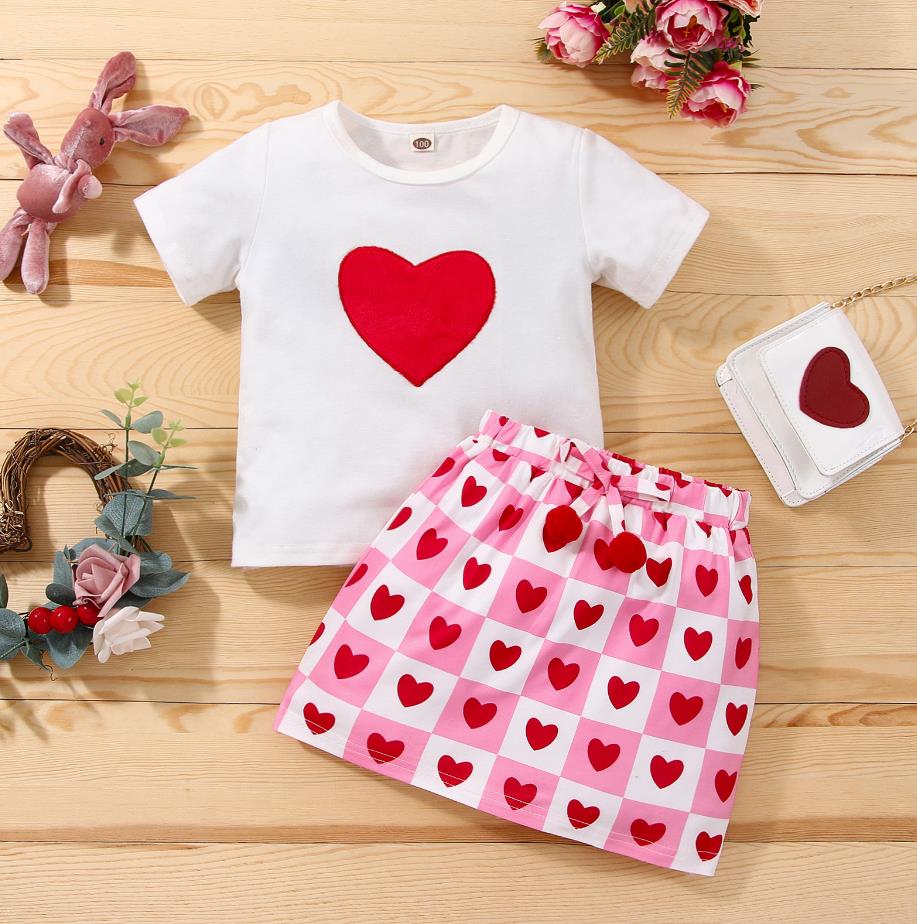 New Toddler Kids Baby Girl Valentine 's Day Clothes Long Sleeve Love Heart Printed Shirt Tops Tutu Skirt 2Pcs Outfits Set