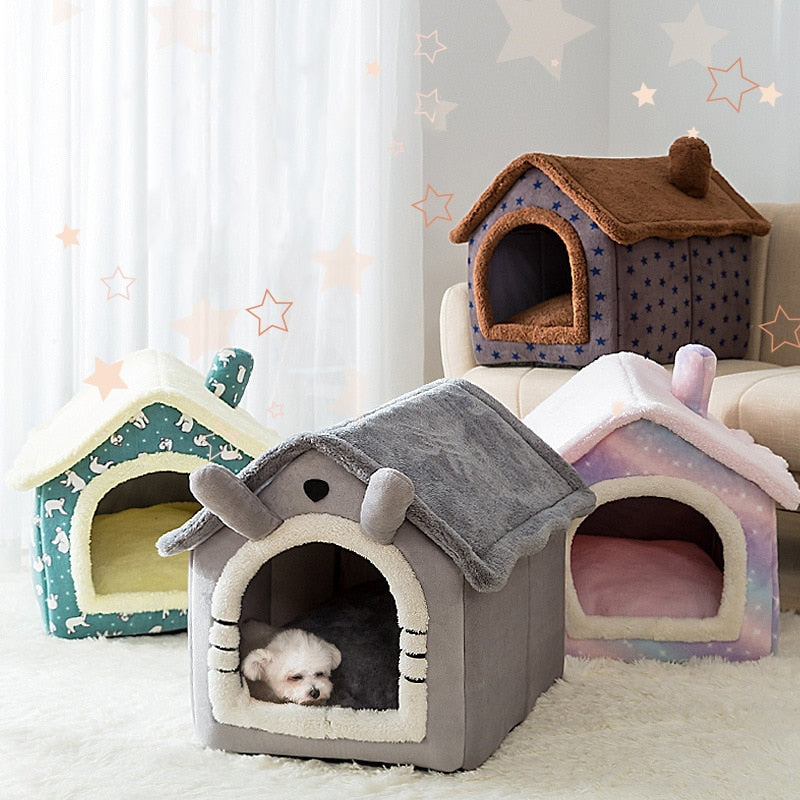 Dog House Kennel Soft Pet Bed Small Cat Tent Indoor Enclosed Warm Plush Sleeping Nest Basket with Removable Cushion Pet Supplies