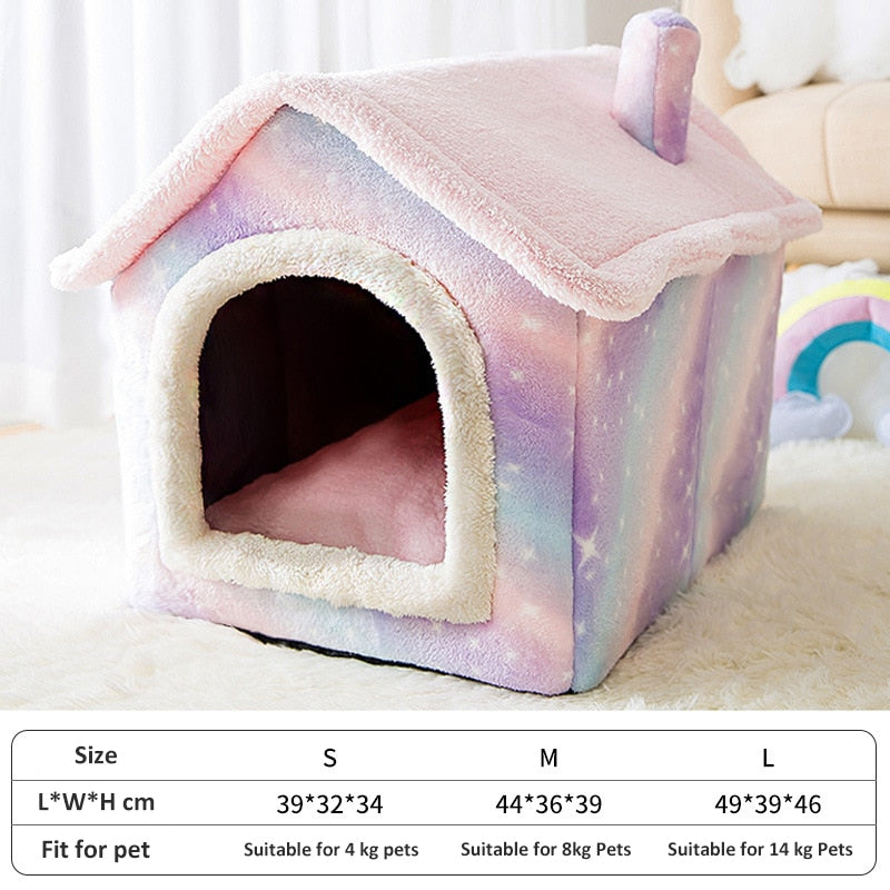 Dog House Kennel Soft Pet Bed Small Cat Tent Indoor Enclosed Warm Plush Sleeping Nest Basket with Removable Cushion Pet Supplies
