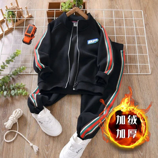 Boys Autumn Clothing Suit 2022 New Two-Piece Suit Medium and Large Kids' Overcoat Track Pants
