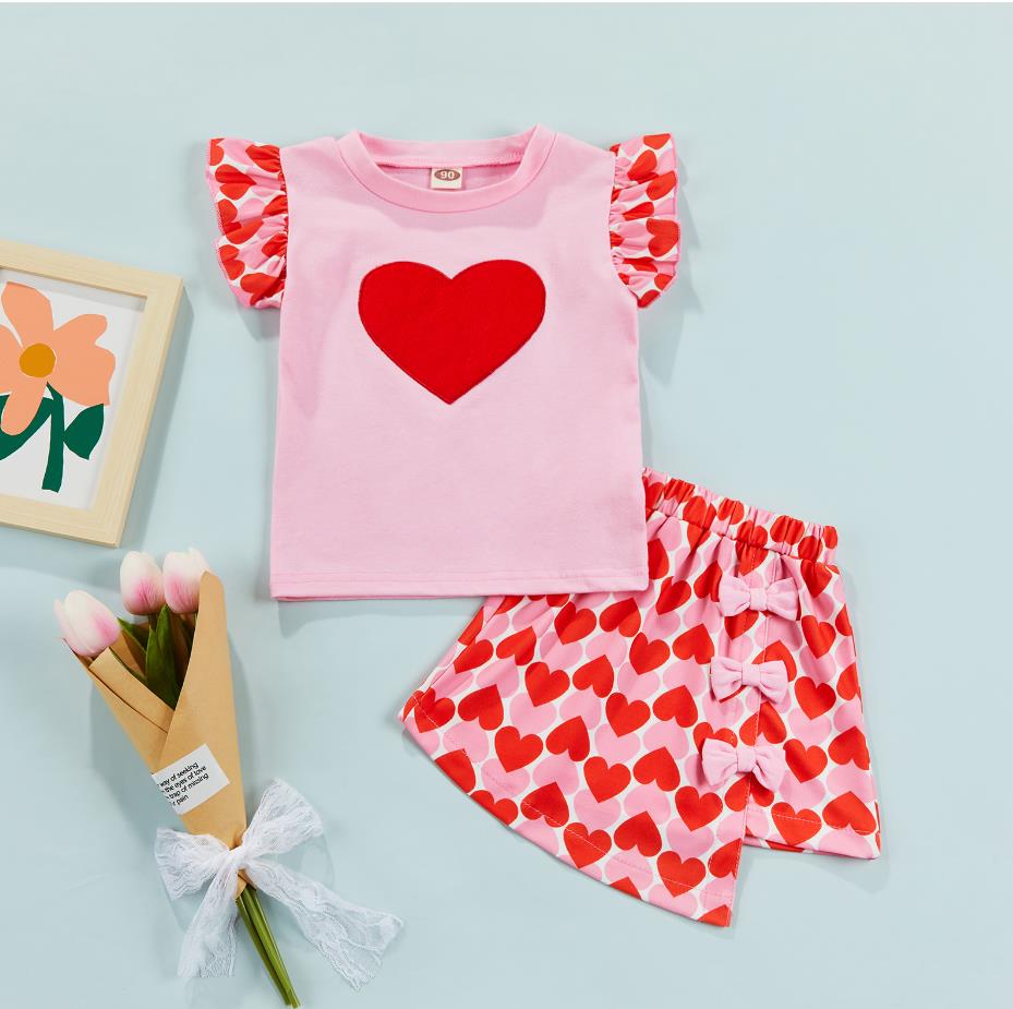 New Toddler Kids Baby Girl Valentine 's Day Clothes Long Sleeve Love Heart Printed Shirt Tops Tutu Skirt 2Pcs Outfits Set