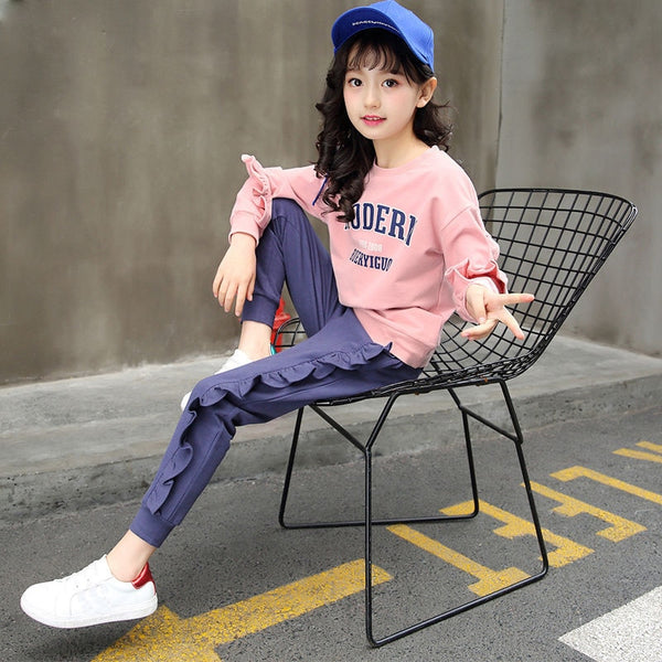 Girl Casual Suit Spring Autumn 2022 New Children Long Sleeve Hoodies + Pants 2pcs Kids Sportswear Outfits Teenager Clothes