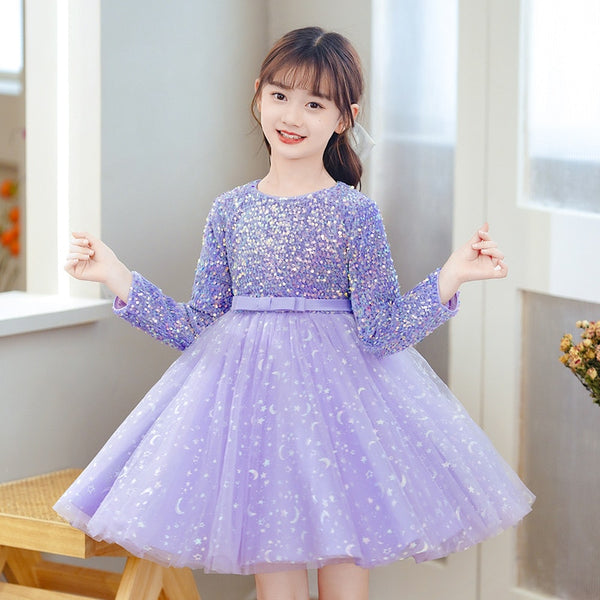 Girls Autumn Long Sleeve Sequin  Dresses 3-14Years