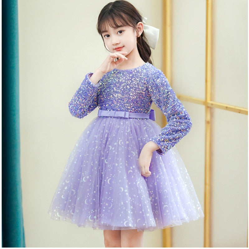 Girls Autumn Long Sleeve Sequin  Dresses 3-14Years