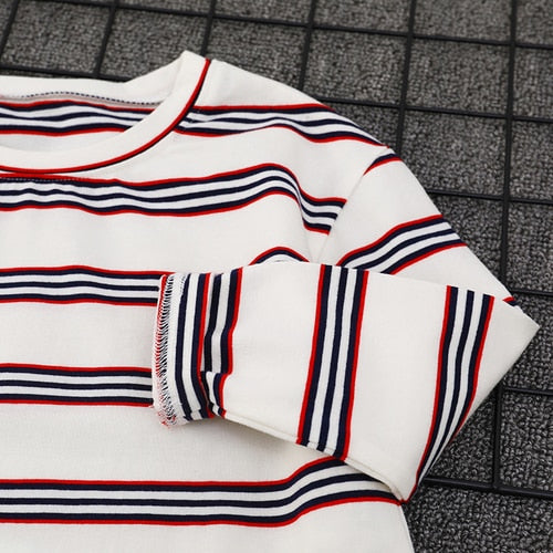 Boys' Striped Long-Sleeved T-shirt Pure Cotton  2022 New Children's Top T Fashion round-Neck Shirt Medium Children's Clothing