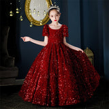 Princess Long Dress Girls Sequin Birthday Evening Weddings Prom Party Elegant Clothes Children Baptism Gown Show Dress For Kids