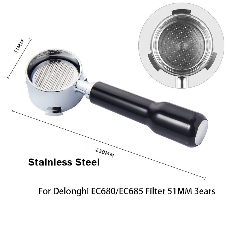 Coffee Bottomless Portafilter for Delonghi EC680/EC685 Filter 51MM Stainless Steel Replacement Filter Basket Coffee Accessories