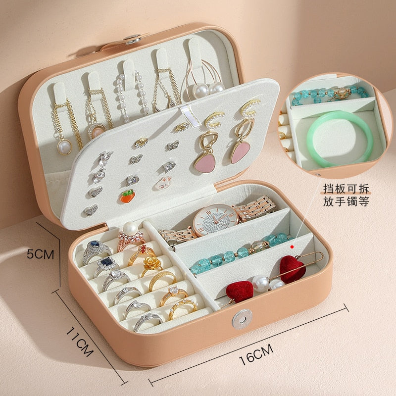 Jewelry Organizer Display Travel Jewelry Case Boxes Portable Locket Necklace Jewelry Box Leather Storage Earring Ring Holder