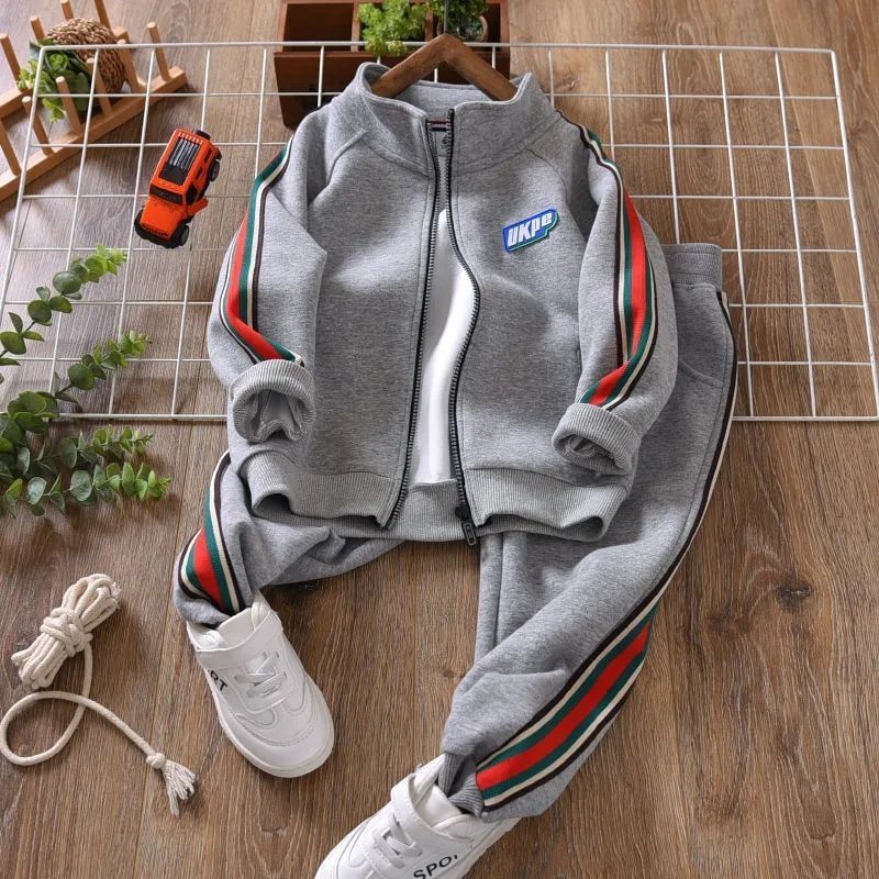 Boys Autumn Clothing Suit 2022 New Two-Piece Suit Medium and Large Kids' Overcoat Track Pants