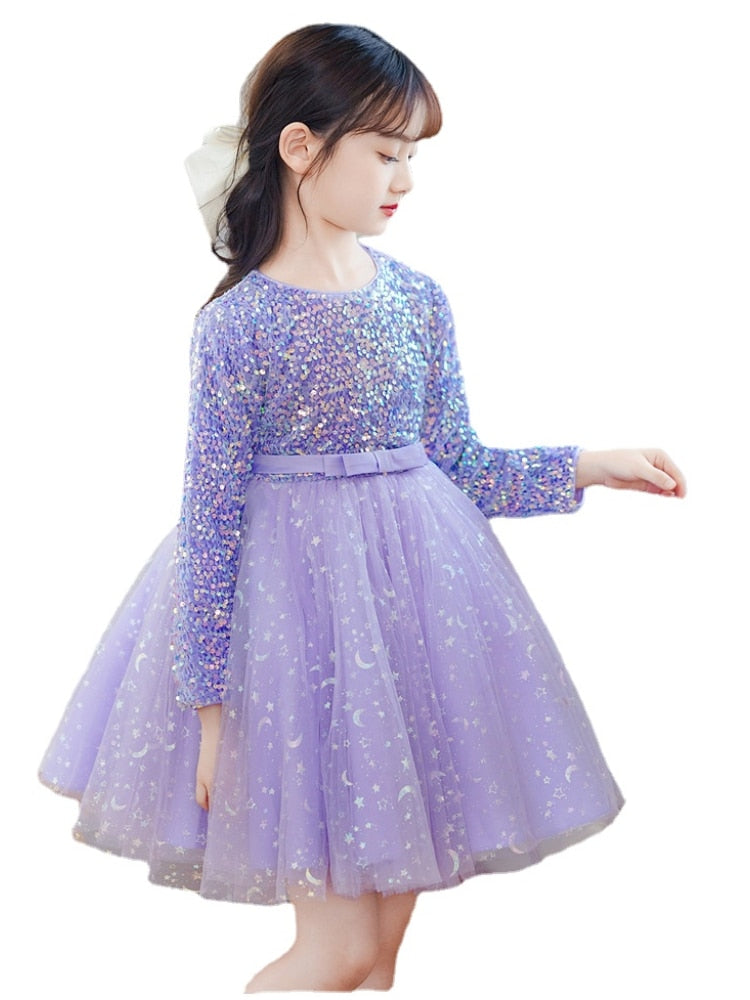 Girls Autumn Long Sleeve Sequin  Dresses 3-14Years