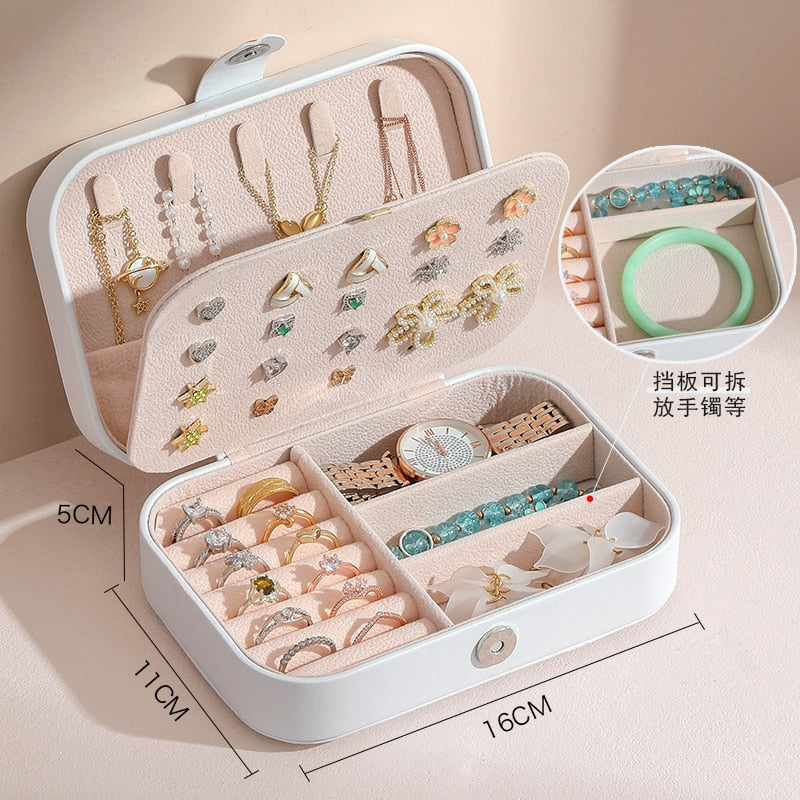 Jewelry Organizer Display Travel Jewelry Case Boxes Portable Locket Necklace Jewelry Box Leather Storage Earring Ring Holder