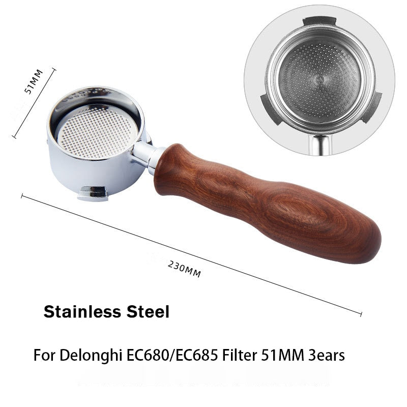 Coffee Bottomless Portafilter for Delonghi EC680/EC685 Filter 51MM Stainless Steel Replacement Filter Basket Coffee Accessories