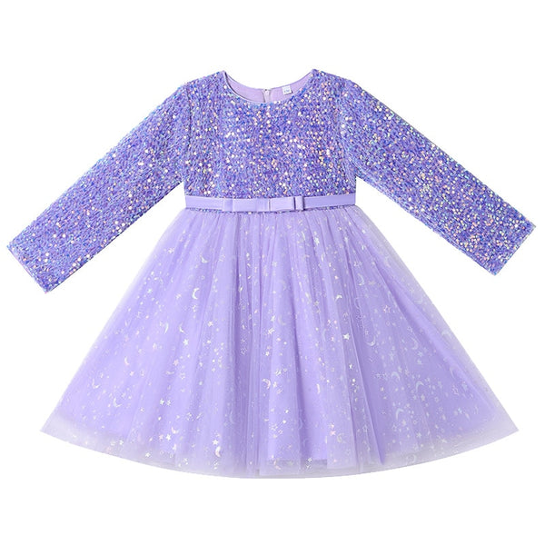 Girls Autumn Long Sleeve Sequin  Dresses 3-14Years