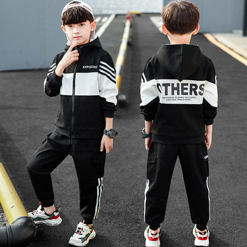 Fashion Boys Clothing Spring Autumn Patchwork Long Sleeve Sets 4 6 8 10 12 13 14 Years Teenagers Children Sports Clothing Jacket