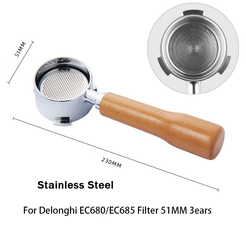 Coffee Bottomless Portafilter for Delonghi EC680/EC685 Filter 51MM Stainless Steel Replacement Filter Basket Coffee Accessories