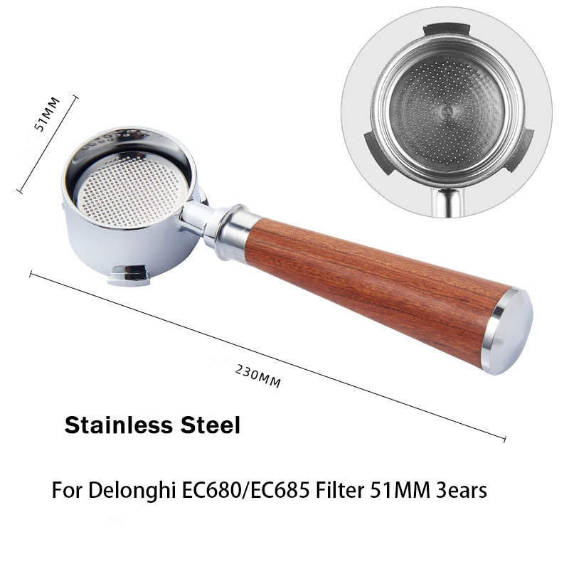 Coffee Bottomless Portafilter for Delonghi EC680/EC685 Filter 51MM Stainless Steel Replacement Filter Basket Coffee Accessories