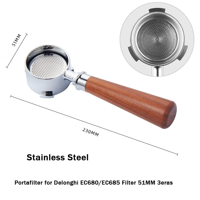Coffee Bottomless Portafilter for Delonghi EC680/EC685 Filter 51MM Stainless Steel Replacement Filter Basket Coffee Accessories
