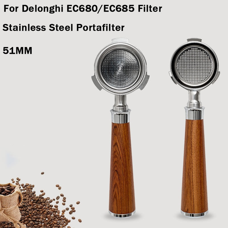 Coffee Bottomless Portafilter for Delonghi EC680/EC685 Filter 51MM Stainless Steel Replacement Filter Basket Coffee Accessories