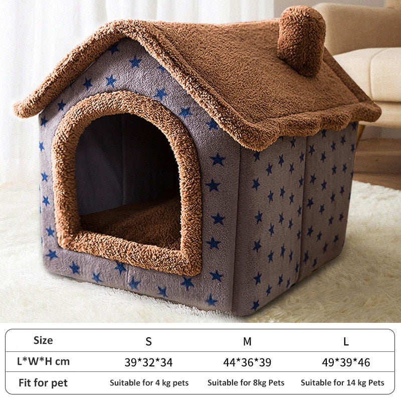 Dog House Kennel Soft Pet Bed Small Cat Tent Indoor Enclosed Warm Plush Sleeping Nest Basket with Removable Cushion Pet Supplies