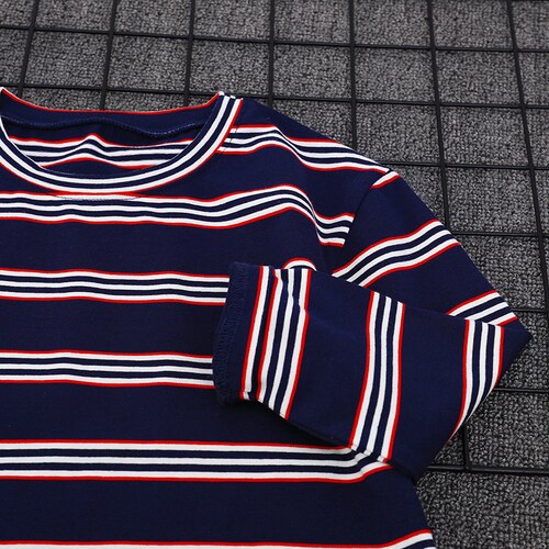 Boys' Striped Long-Sleeved T-shirt Pure Cotton  2022 New Children's Top T Fashion round-Neck Shirt Medium Children's Clothing