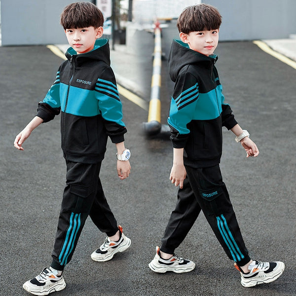 Fashion Boys Clothing Spring Autumn Patchwork Long Sleeve Sets 4 6 8 10 12 13 14 Years Teenagers Children Sports Clothing Jacket