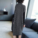 Women Black Houndstooth Knitting Stretch Sweater Dress Winter Female Dresses Vestido Clothing Robes