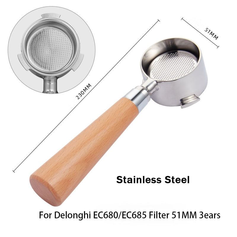 Coffee Bottomless Portafilter for Delonghi EC680/EC685 Filter 51MM Stainless Steel Replacement Filter Basket Coffee Accessories