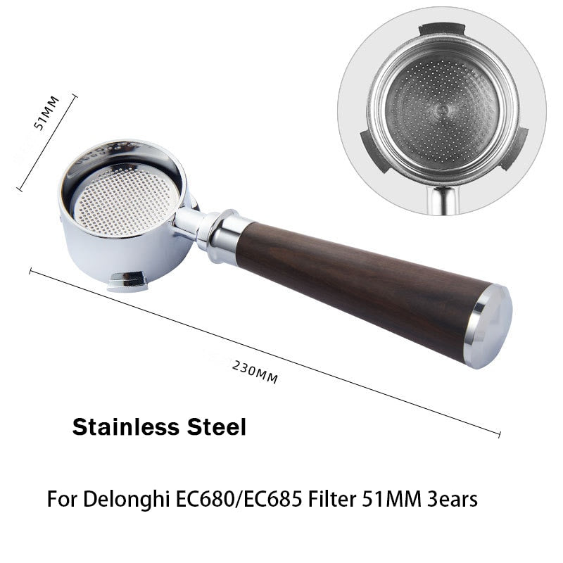 Coffee Bottomless Portafilter for Delonghi EC680/EC685 Filter 51MM Stainless Steel Replacement Filter Basket Coffee Accessories