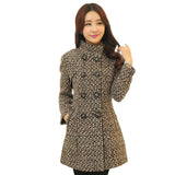 New Women Wool Blends Coat Winter 2023 Autumn Fashion Elegant Mother Turtleneck Plaid Slim Long Tweed Woolen Outerwear Female