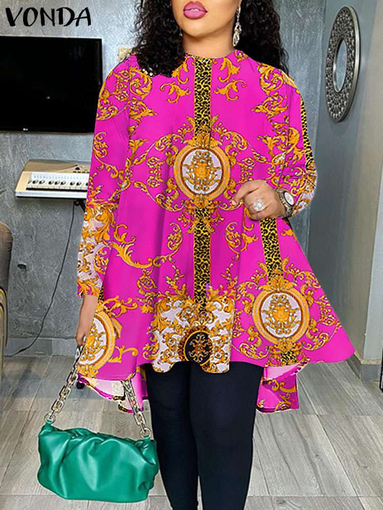 VONDA Fashion Party Tops 2023 Women Elegant Office Blouse Summer Printe Shirts  Beach Tops Casual Bohemian Oversize Tunic Baggy