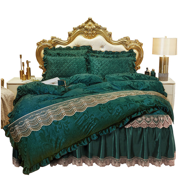 Lace Velvet Bed Skirt Four-piece Quilted