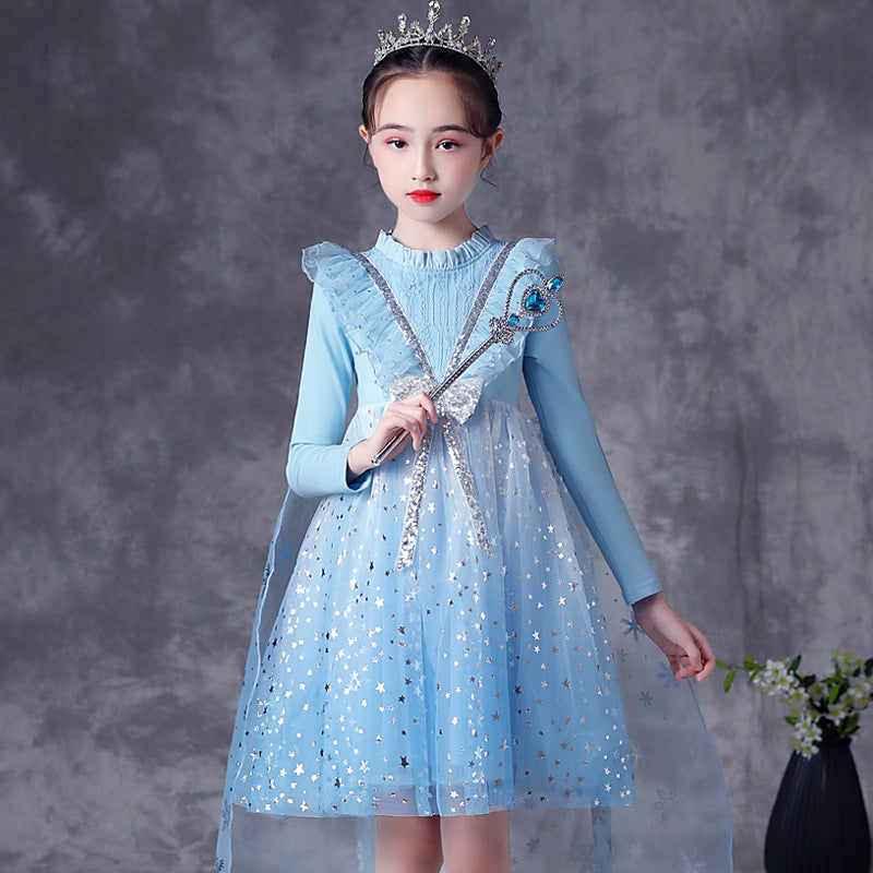 Long Sleeve Mesh Dress Girls Performance Gown