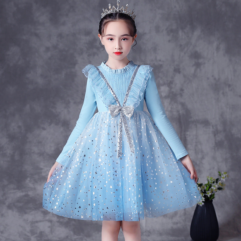 Long Sleeve Mesh Dress Girls Performance Gown