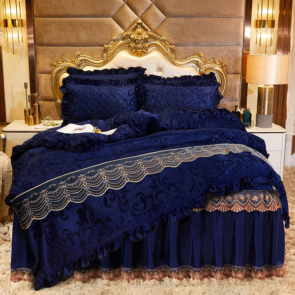 Lace Velvet Bed Skirt Four-piece Quilted